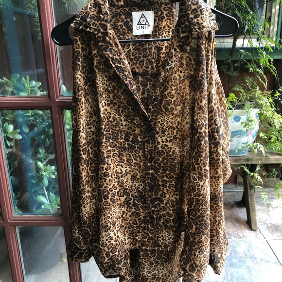 UNIF "IT" Shirt Leopard print sheer button up. - Picture 3 of 4